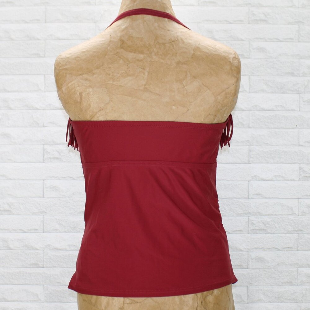 SWIMSUITS FOR ALL Tankini Fringe Top Swim Suit Bathing Suit Halter Burgundy 12 - Picture 4 of 14
